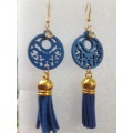 Fashion Wooden Bohemian Long Tassel Dangle Earrings - Blue