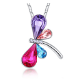 Dragonfly Multicolor Crystal Rhinestone Silver Chain Pendant Necklace