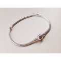 Silver Snake Chain Bracelets Bangle suit European Charm Beads 21cm