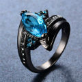 Sea blue Sapphire 18K Black Gold Filled Ring Size 10