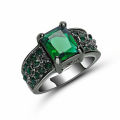 Green Emerald 18K black Gold Filled Engagement Ring Size 6
