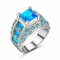 Precious Aquamarine 18K white Gold Filled Wedding Ring Size 9