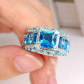 Precious Aquamarine 18K white Gold Filled Wedding Ring Size 9