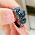 Blue Round Sapphire 10Kt Black Gold Filled Ring Size 7