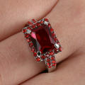 Red Ruby 10K White Gold Filled Ring Size 7