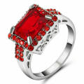 Red Ruby 10K White Gold Filled Ring Size 7