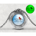 Cardinal From Heaven Photo Cabochon Glass Locket Necklace Glow in the dark