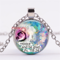 "Rejoice and be Glade" Cabochon Glass Silver Pendant Necklace