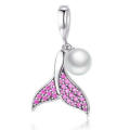 Silver Crystal Mermaid Tail Charm European Spacer Beads Fit Necklace Bracelet