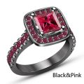 Princess Red Square Zircon 14K Black Gold Plated Ring Size 6