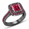 Princess Red Square Zircon 14K Black Gold Plated Ring Size 6