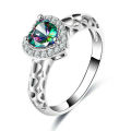 Heart Cut Rainbow  Zircon White Gold Filled Ring Size 8