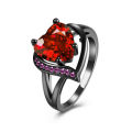 Mystic Heart Shaped Red Zircon Black Gold Filled Ring  Size 8