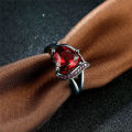 Mystic Heart Shaped Red Zircon Black Gold Filled Ring  Size 8
