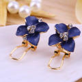 Blue Camellia Crystal Ear Stud Earrings Elegant Jewelry