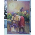 LOVELY OIL PAINTING BY MAY PAGE, `GRAPE PICKERS` 60.5 X 40.5