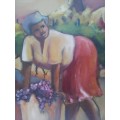 LOVELY OIL PAINTING BY MAY PAGE, `GRAPE PICKERS` 60.5 X 40.5