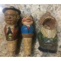 Sought After Vintage Hand Carved Wine Stoppers and a Big Mouth Toothpick Holder