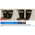 Set of 4 Stainless Steel Leather Wrapped Jagermeister Shot Glasses