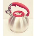 Silver Whistling Stove Kettle RED HANDLE For Gas Stove.Induction Stove 2.7L Durable Plastic Handle