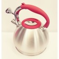 Silver Whistling Stove Kettle RED HANDLE For Gas Stove.Induction Stove 2.7L Durable Plastic Handle