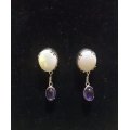 OPAL and cabachon Amythest earrings! WOW! set in Silver length 2.7cm Opal measures 12mm x 10 mm