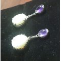 OPAL and cabachon Amythest earrings! WOW! set in Silver length 2.7cm Opal measures 12mm x 10 mm