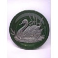 Vintage wall plate with raised metal swan