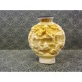 Carved old white cinnabar resin Chinese snuff bottle and head