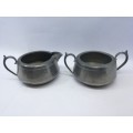 Hand hammered old English pewter made in England milk and sugar set