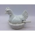 Bordalo Pinheiro ceramics white chicken with spoon