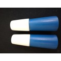 Retro Blue wood and porcelain top salt and pepper shakers