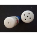 Retro Blue wood and porcelain top salt and pepper shakers