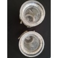 Metal and glass candle holders/vase pair - see pics for condition