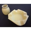 Pale yellow ceramic vase/toothpick holder and ashtray