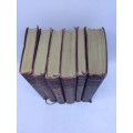 Leather bound books Author names written in gilt on front cover x 6