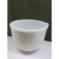 Milk glass mixing bowl with pouring tip