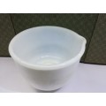 Milk glass mixing bowl with pouring tip