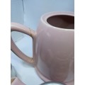 Vintage 1950`s insulated teapot plus milk jug and sugar bowl in baby pink. Coffee pot damaged