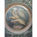 Big copper wall plate - embossed with geese and angels/cupids