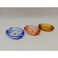 3 Tiny colourful glass ashrays