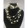 `Pearls`  on chain necklace and bracelet set