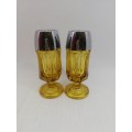 Retro Salt & Pepper Shakers. Vintage Amber Glass. One top damaged