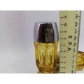 Retro Salt & Pepper Shakers. Vintage Amber Glass. One top damaged