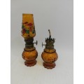 Vintage Multi Color Stained Glass Style Oil Lamps Made in Hong Kong