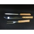 Carving set with knife sharpener  - Stainless steel Japan - wooden handles