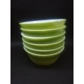 Set of 6  small green Anchor Hocking Fire king bowls