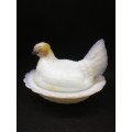 Milk glass nesting hen - a crack on the bowl as shown on pics