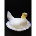 Milk glass nesting hen - a crack on the bowl as shown on pics