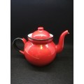 Red enamel round tea pot - made in Poland